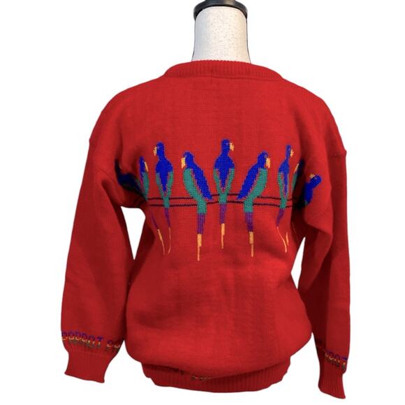 Tulchan Great Britain Women’s Vintage Pure Wool Red Parrot Sweater Large - Picture 2 of 9